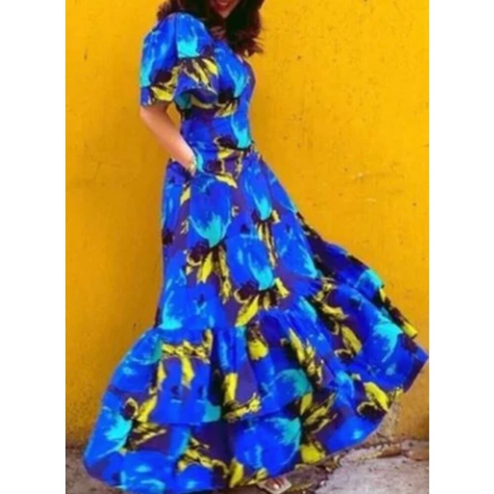 Christopher John Rogers for Target Blue Floral Dress Size 4 NWOT